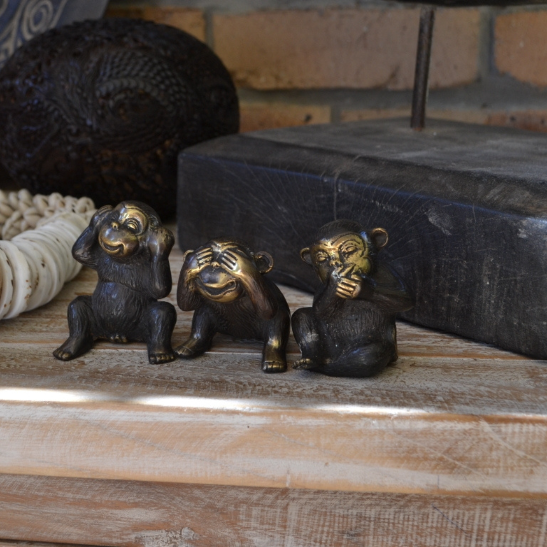 Three Wise Monkeys Brass Figurine