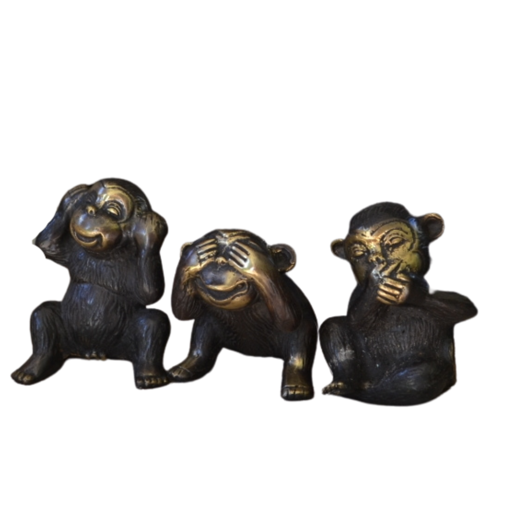 Three Wise Monkeys Brass Figurine