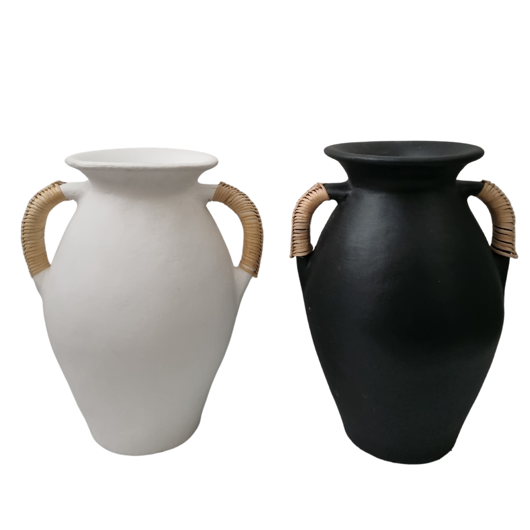 Rattan and Terracotta Vase Black or White