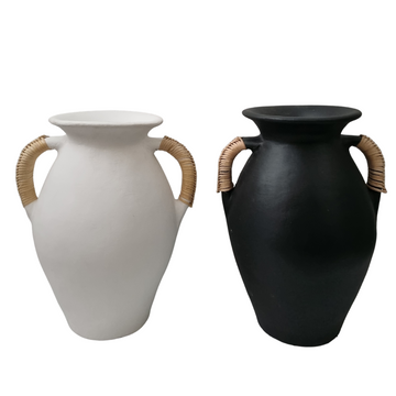 Rattan & Terracotta Vase Black or White