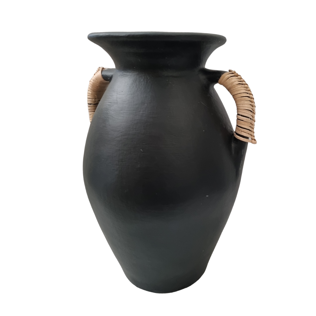 Rattan and Terracotta Vase Black 