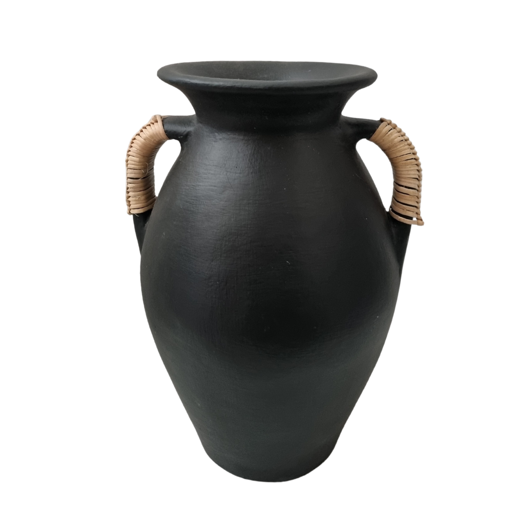 Rattan and Terracotta Vase Black 