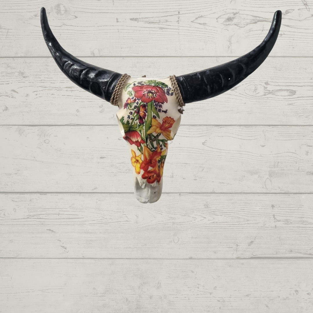 Boho Resin Bull Skull Floral Design