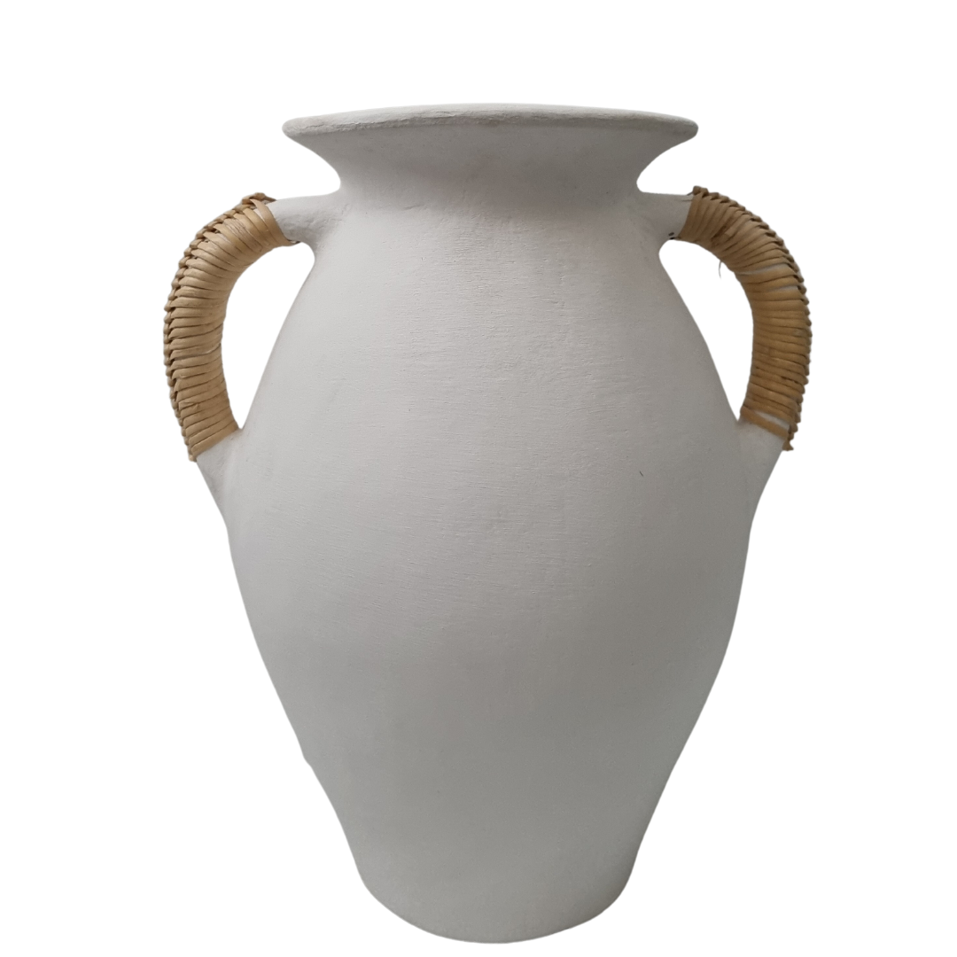 Rattan and Terracotta Vase White