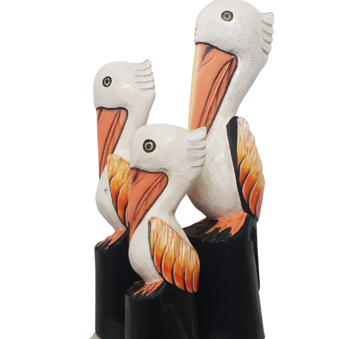 Wooden Pelican Statues SET