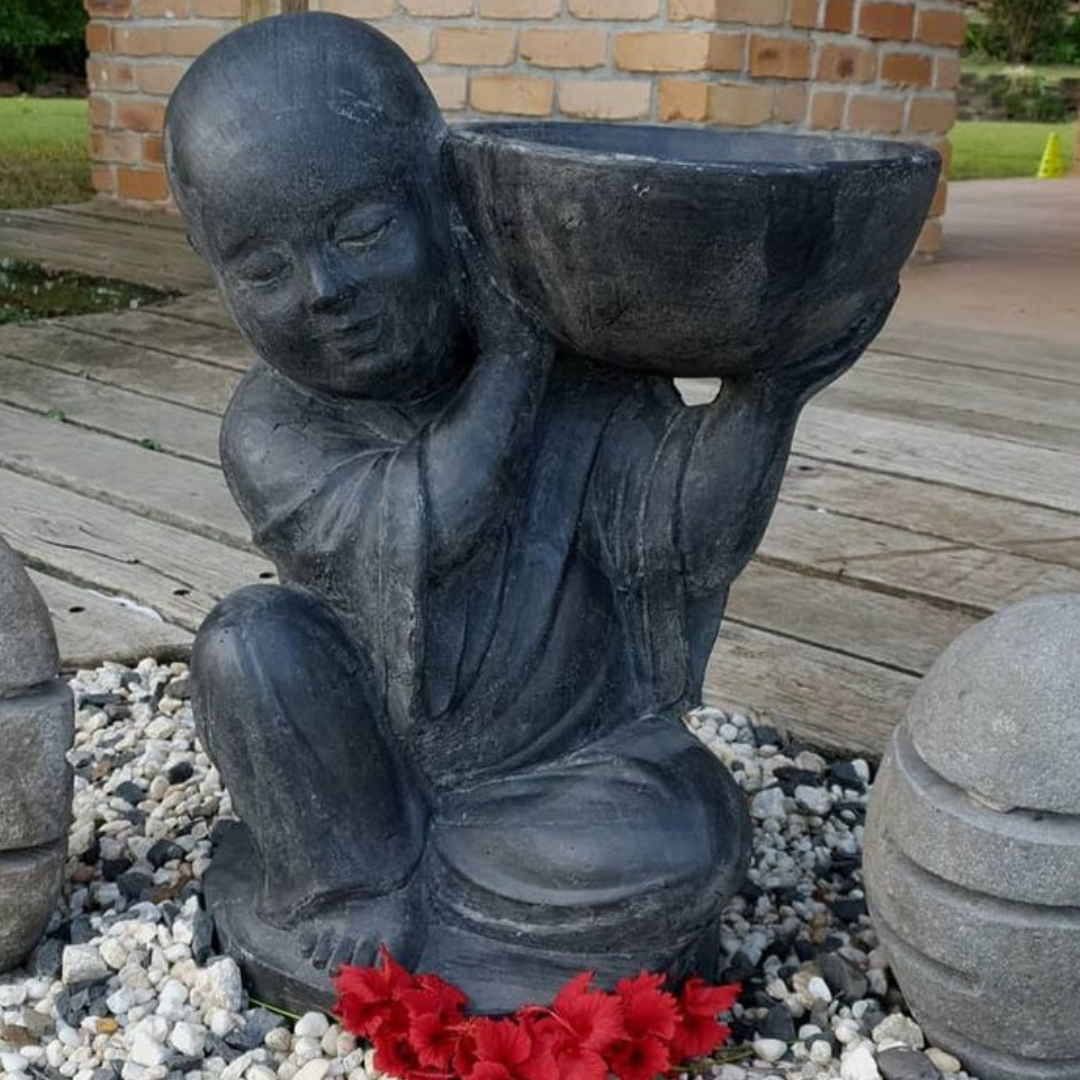 Buddha Monk Statue Birdbath-Planter