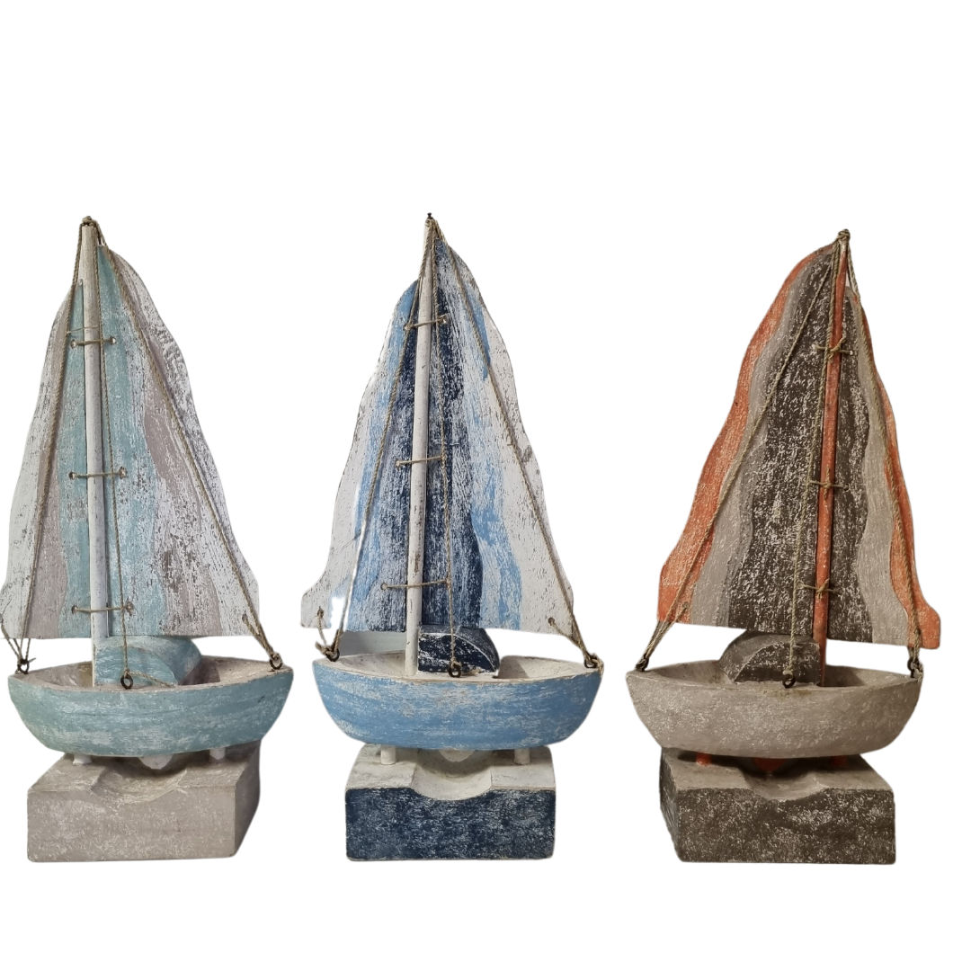 Wooden Sail Boat Rustic Finish TALL