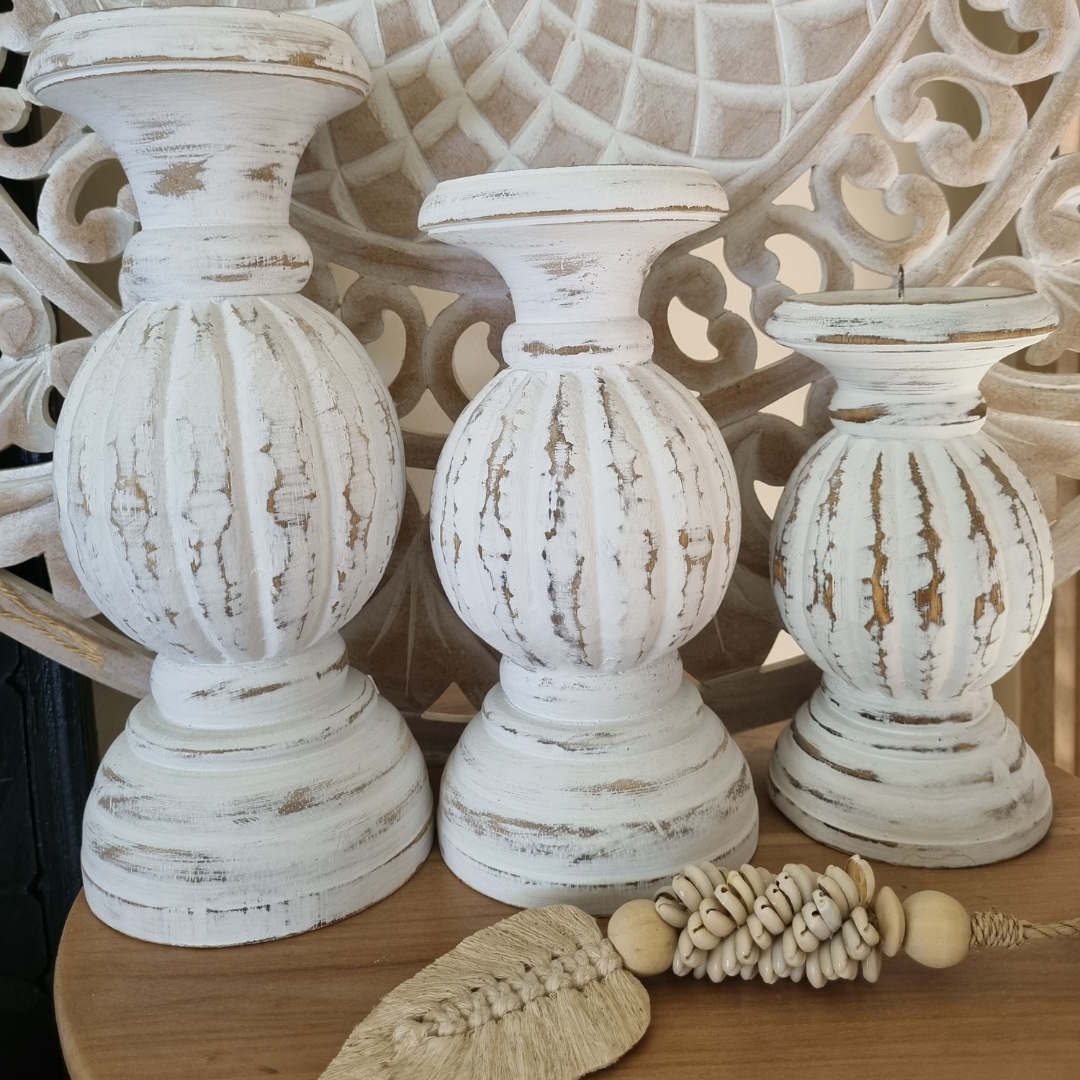 Bola Bliss Whitewashed Candle Holders