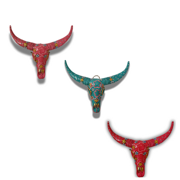 Boho Chic Floral Resin Cow Skull