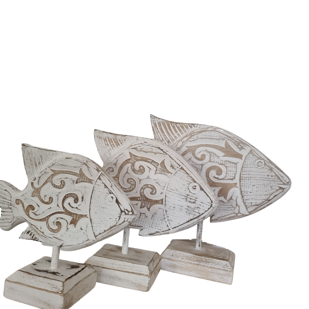 Exquisite Fish Art Wooden White