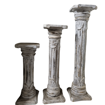 Wooden Hand Carved Pillar Whitewash