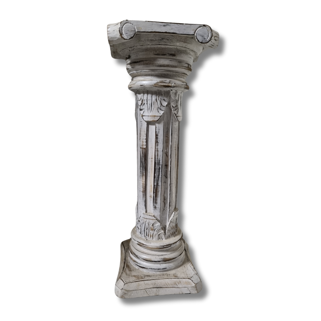 Wooden Hand Carved Pillar Whitewash