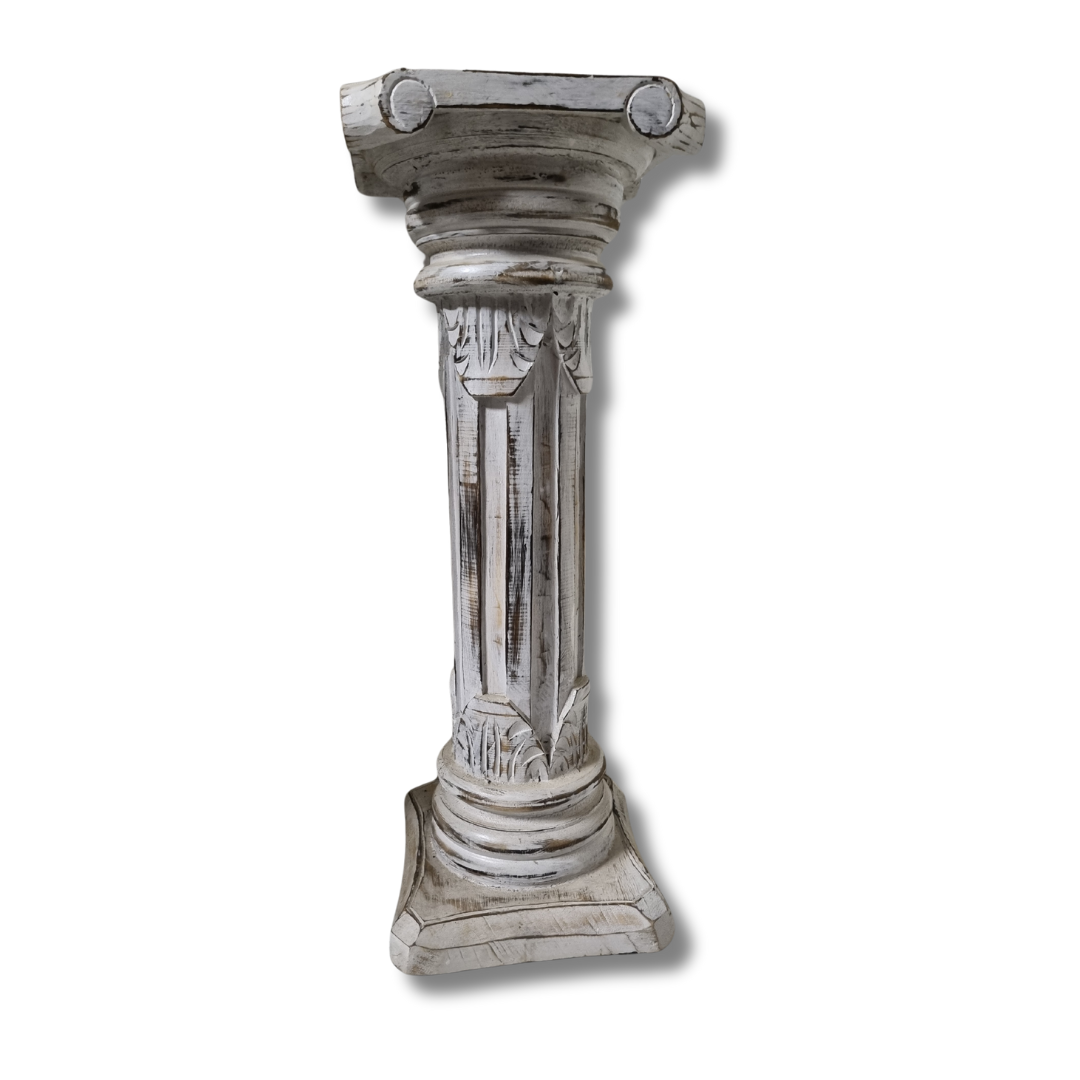 Wooden Hand Carved Pillar Whitewash