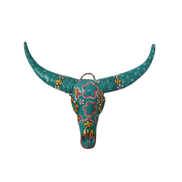 Boho Chic Floral Resin Cow Skull