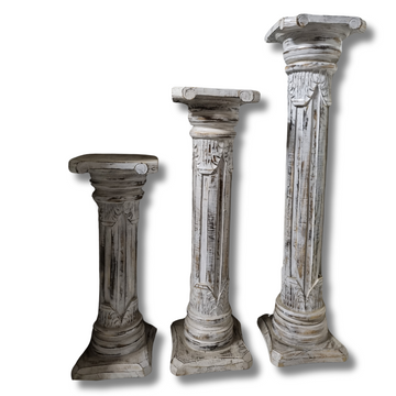 Wooden Hand Carved Pillar Whitewash