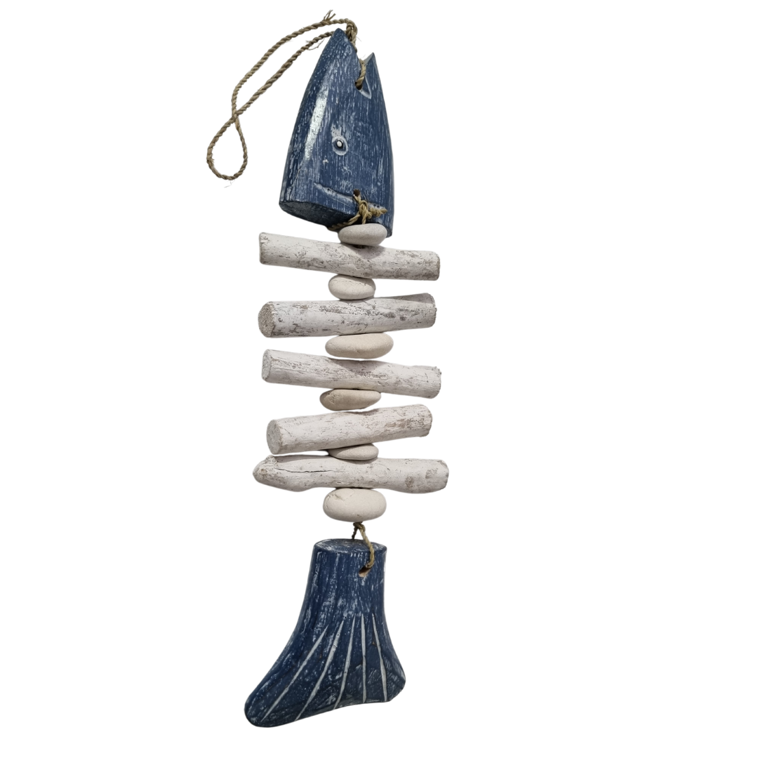 Nautical Wooden Driftwood Fish Bone Hanging Blue