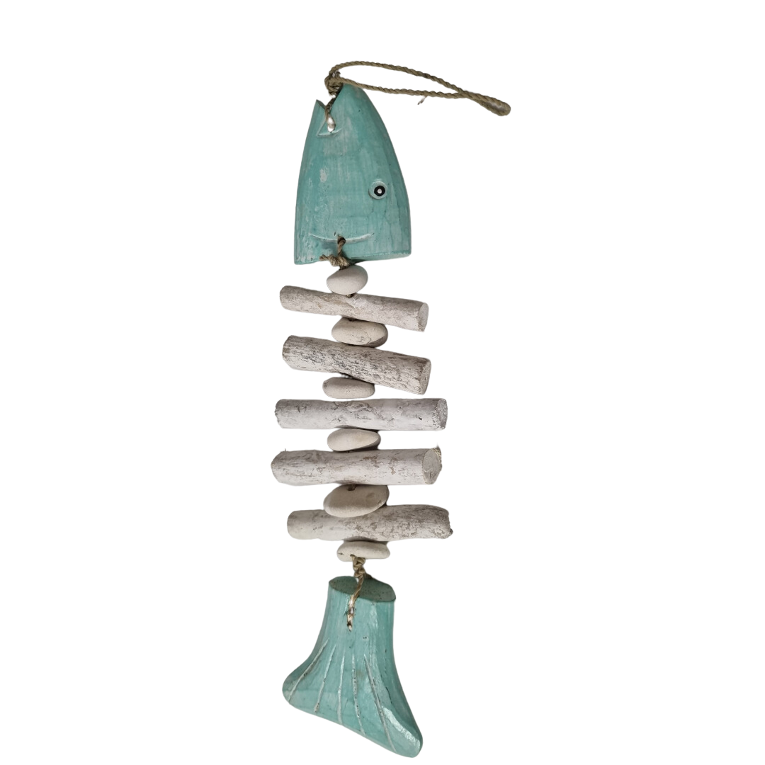 Nautical Wooden Driftwood Fish Bone Hanging Turquoise