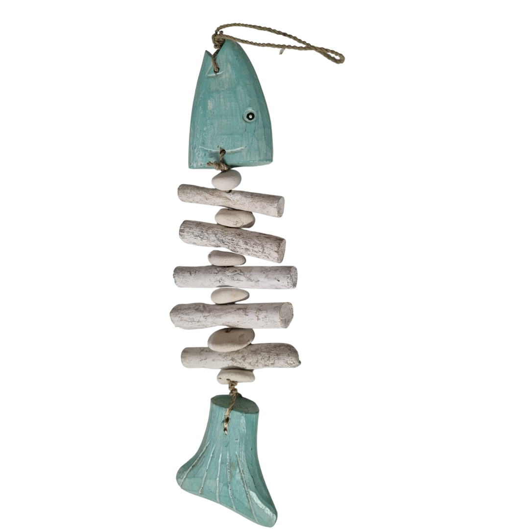 Nautical Wooden Driftwood Fish Bone Hanging Turquoise