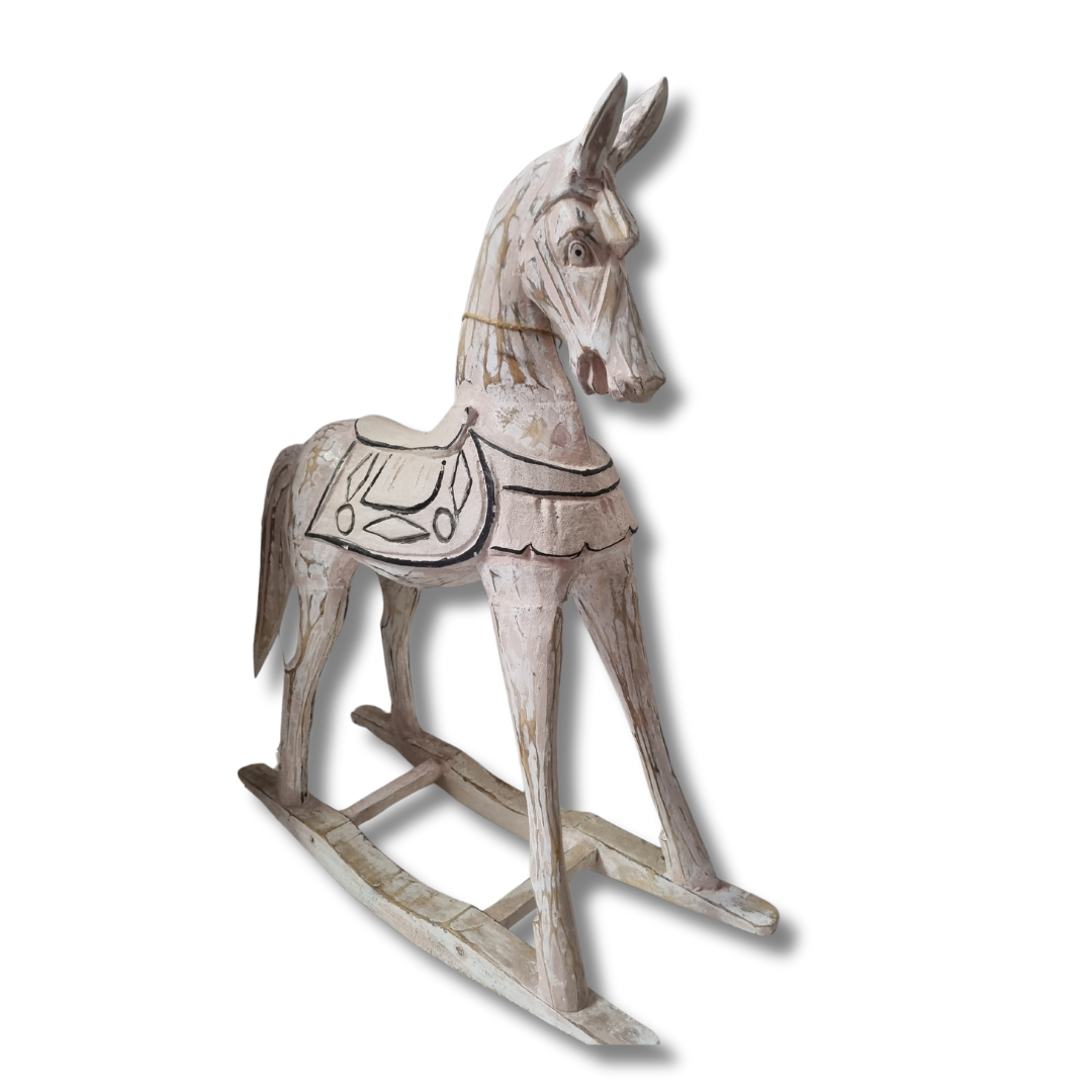 Handcrafted Rustic Rocking Horse Decor PINK