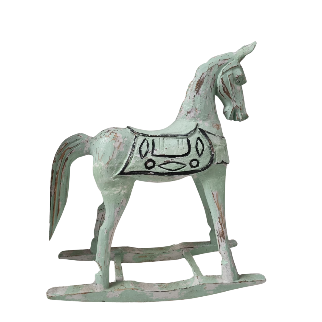 Handcrafted Rustic Rocking Horse Decor GREEN