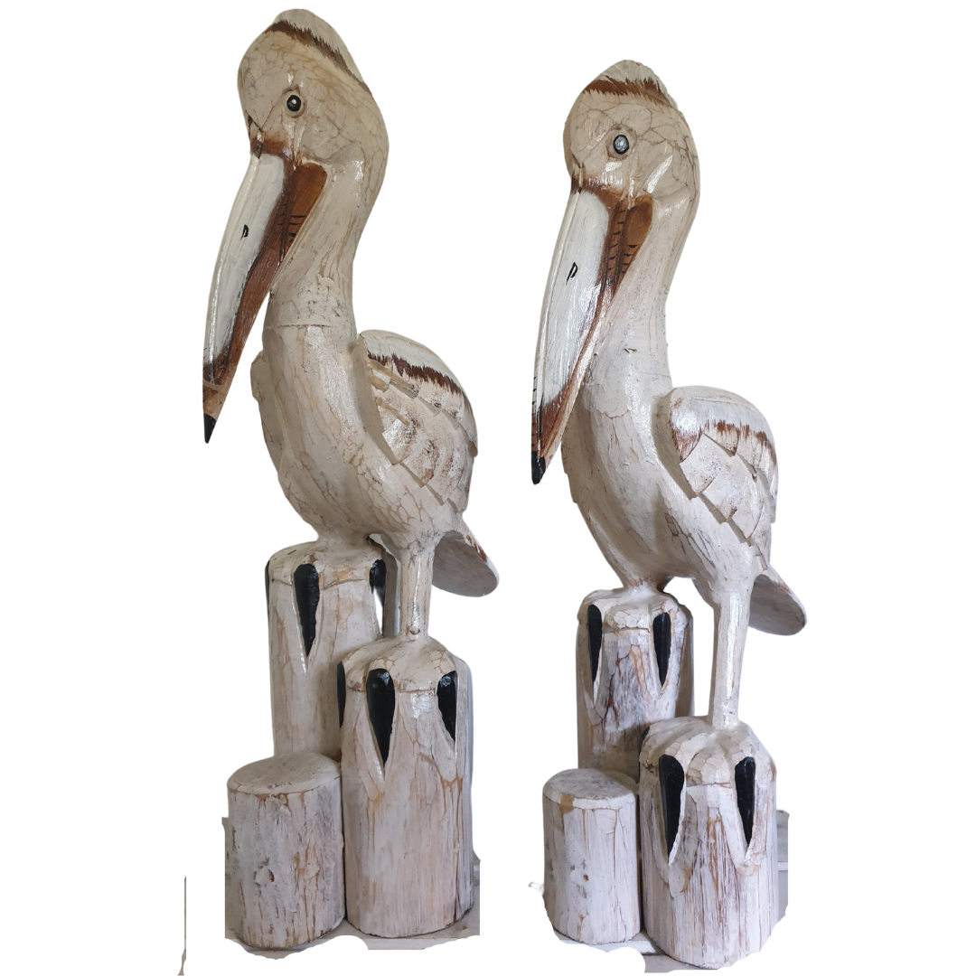 Pelican Statue Wooden Décor Set