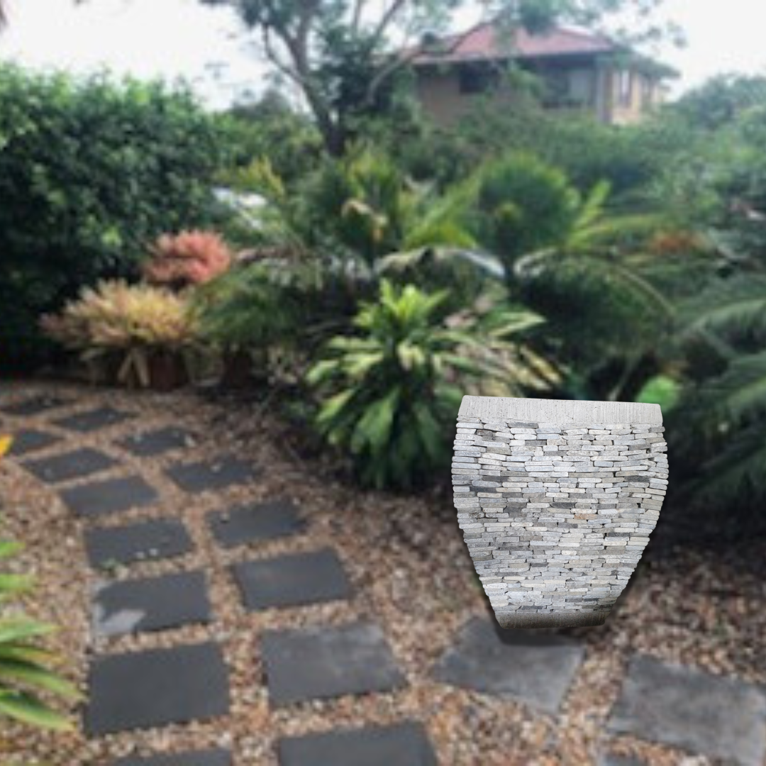 Balinese Garden Pot with Gray Marble Design