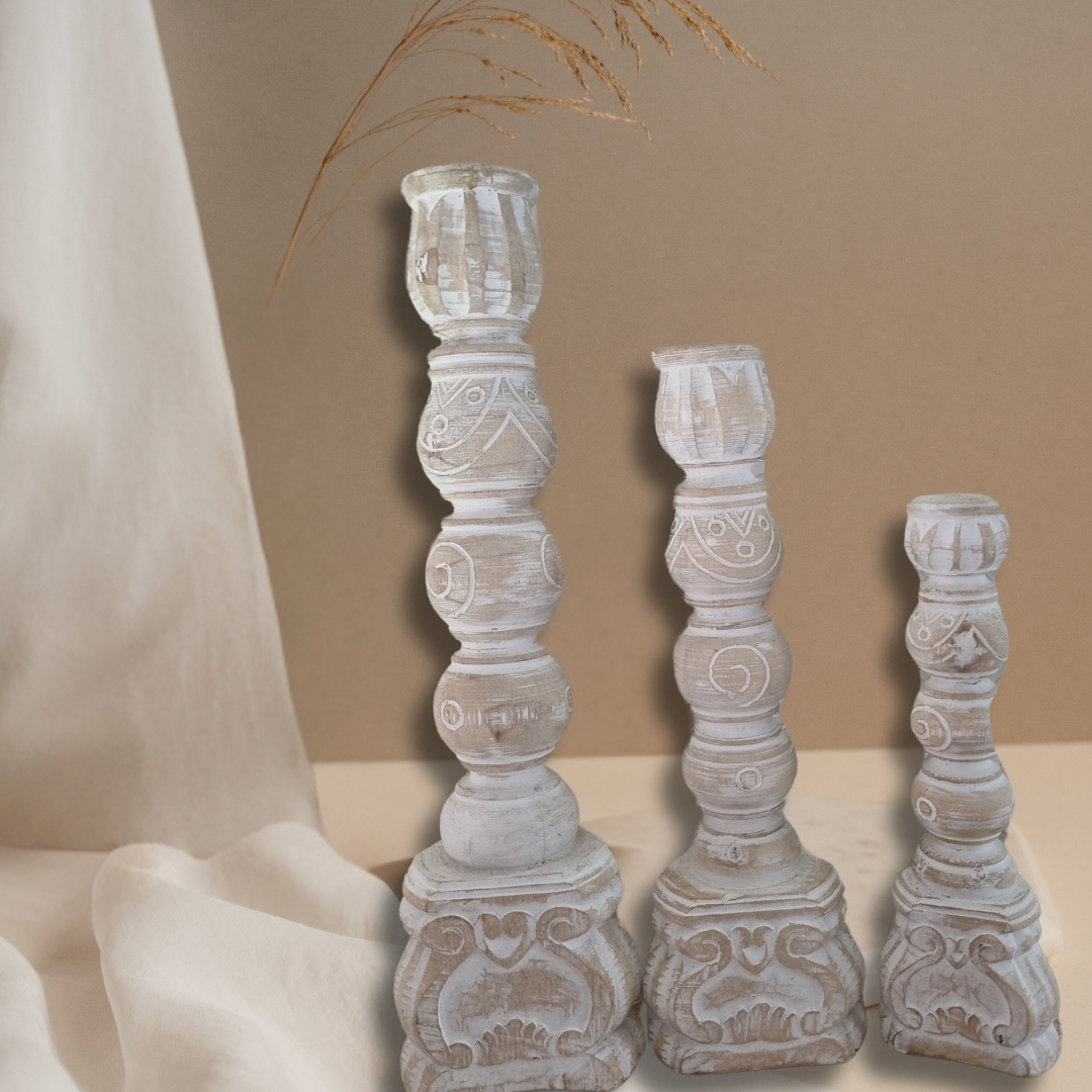 Coastal Charm: Rustic Whitewashed Candle Holders