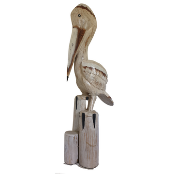 Wooden Pelican Statues Neutral Tones