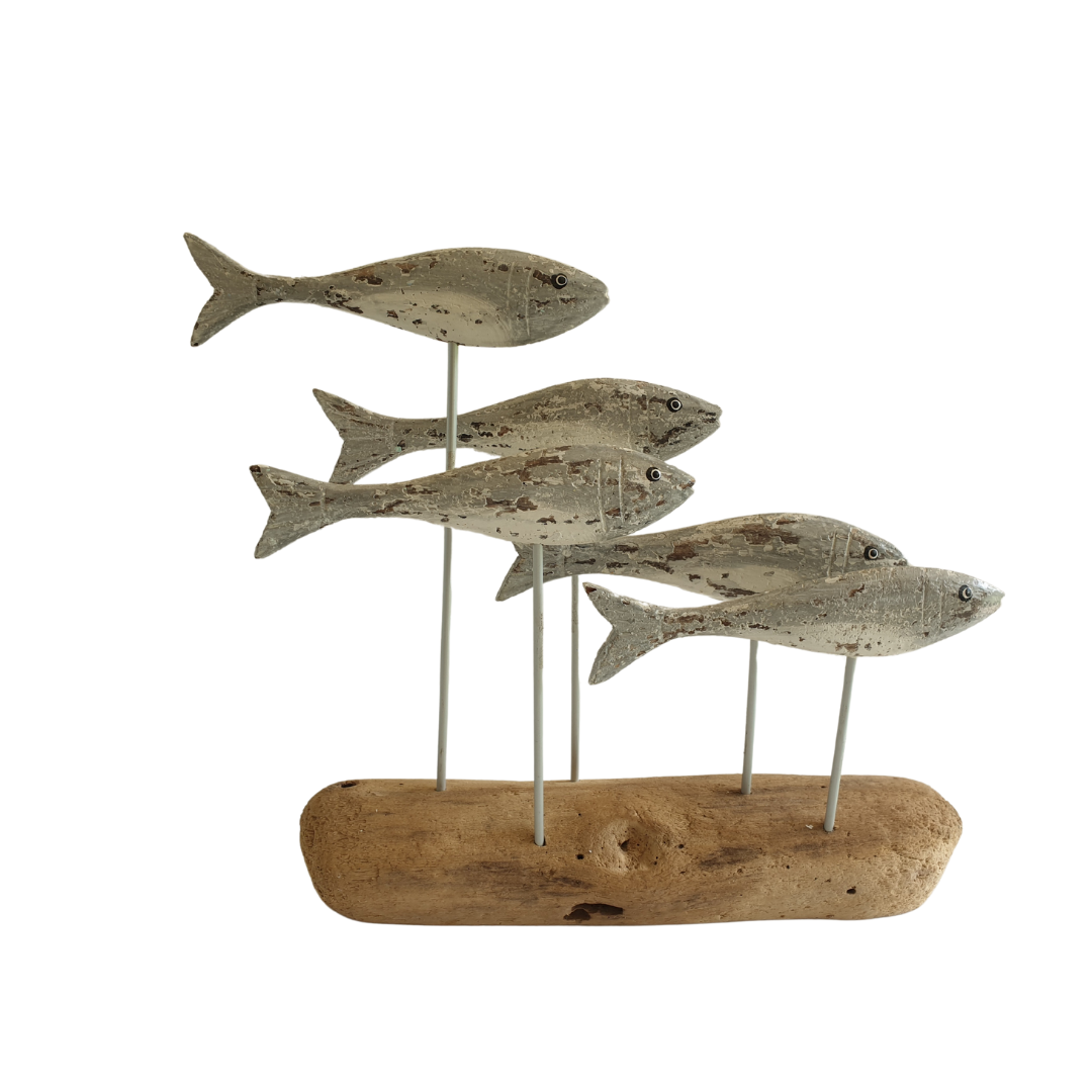 School Of Fish on Drift Wood Rustic gray