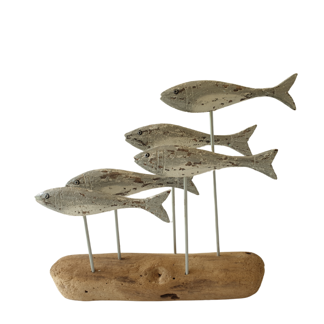 School Of Fish on Drift Wood Rustic gray