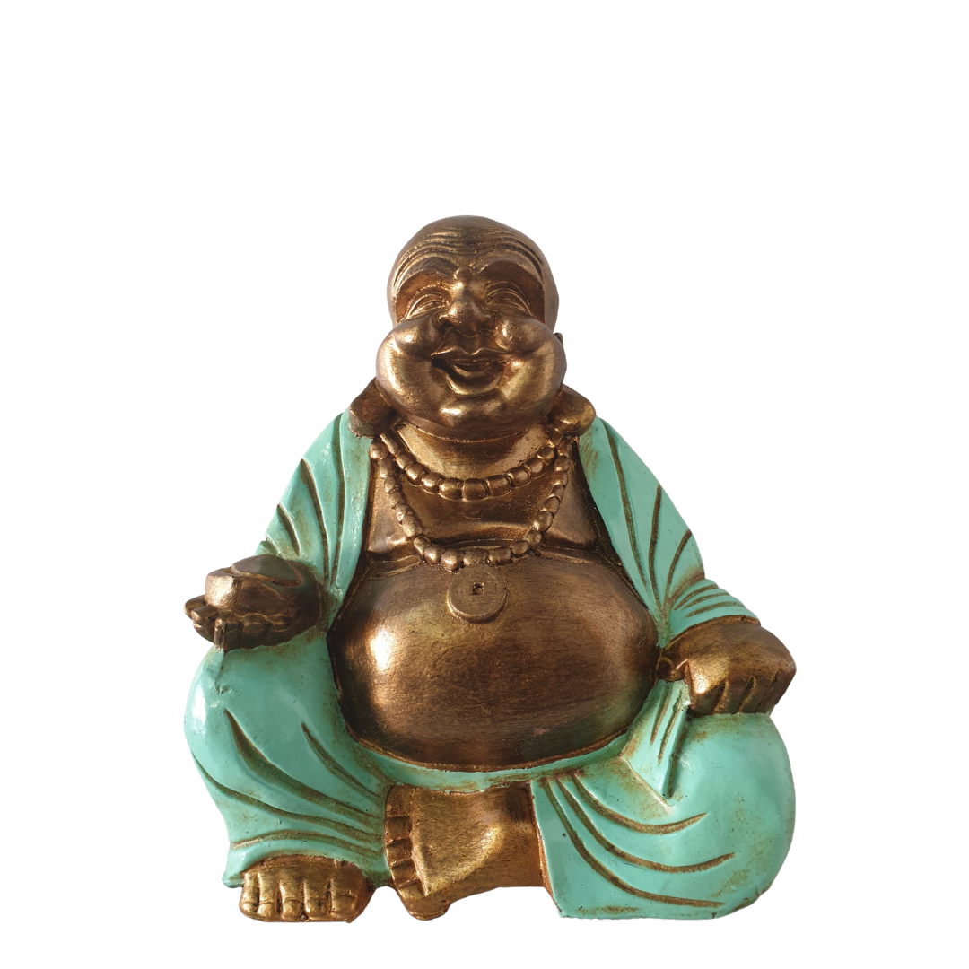 Happy Buddha Sculpture Statue Aqua front