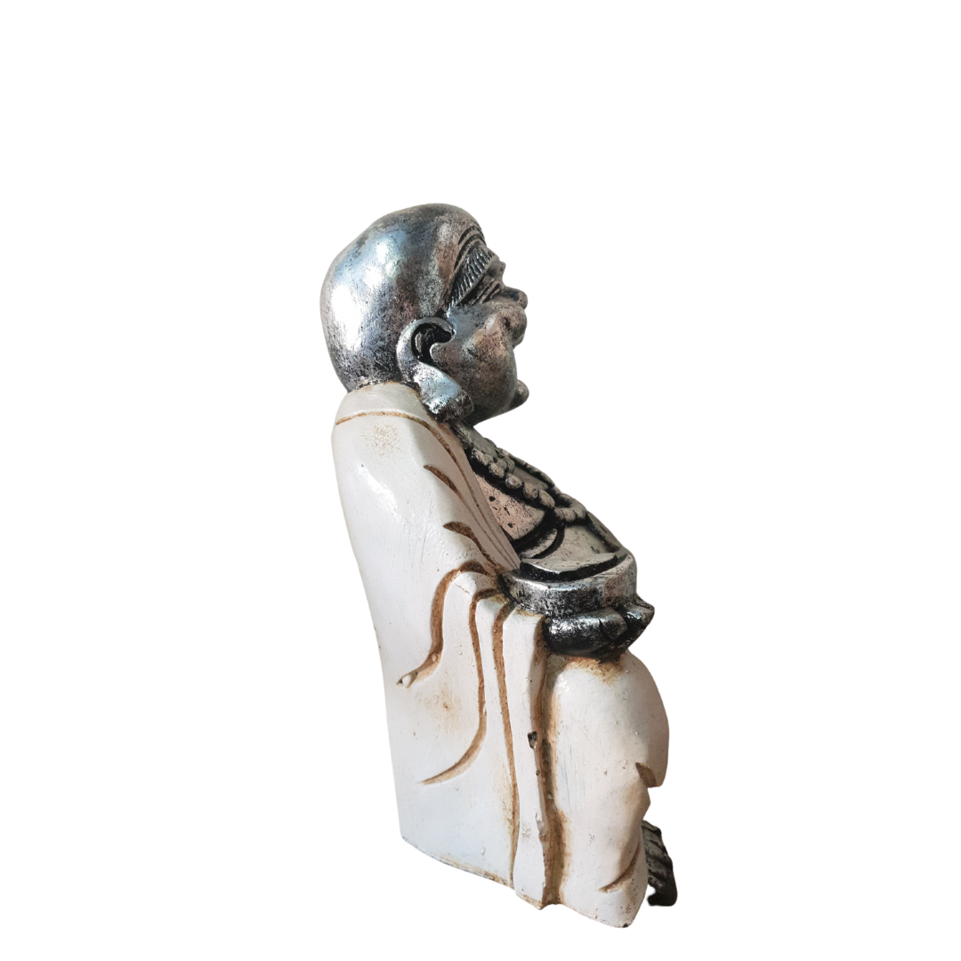 Happy Buddha Sculpture Statue White side