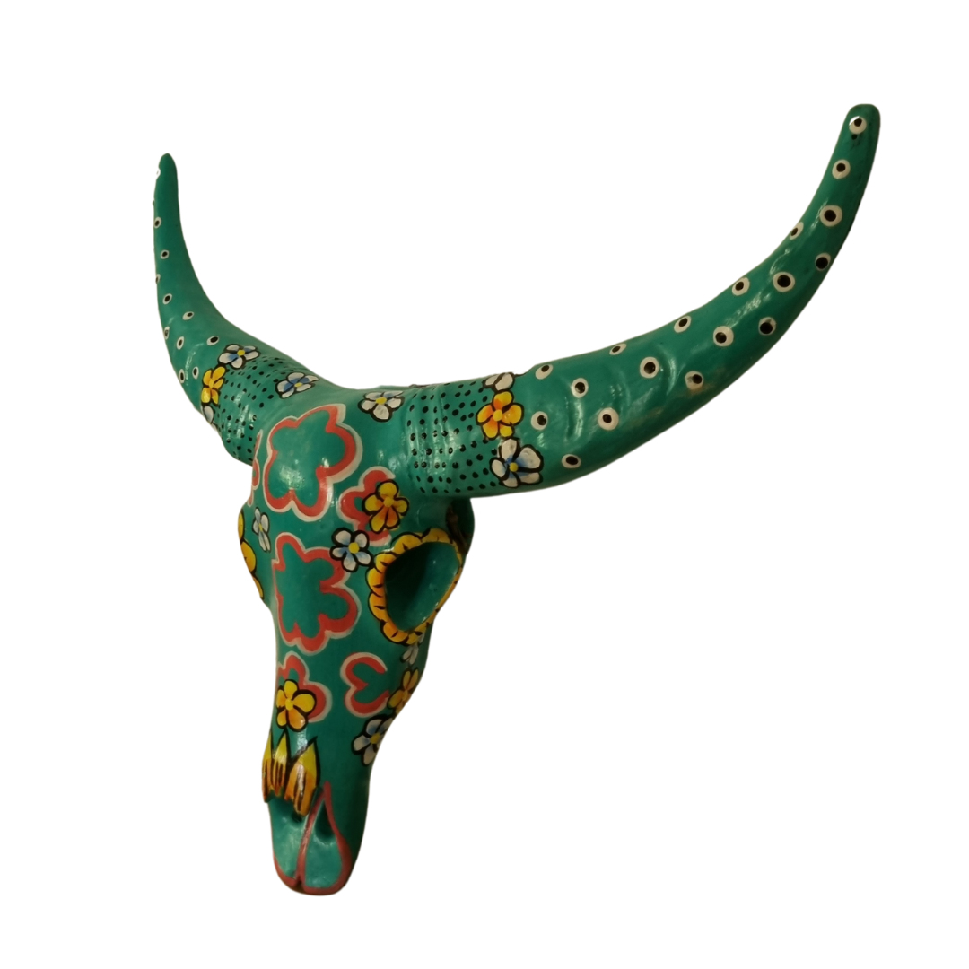 Boho Chic Floral Resin Cow Skull