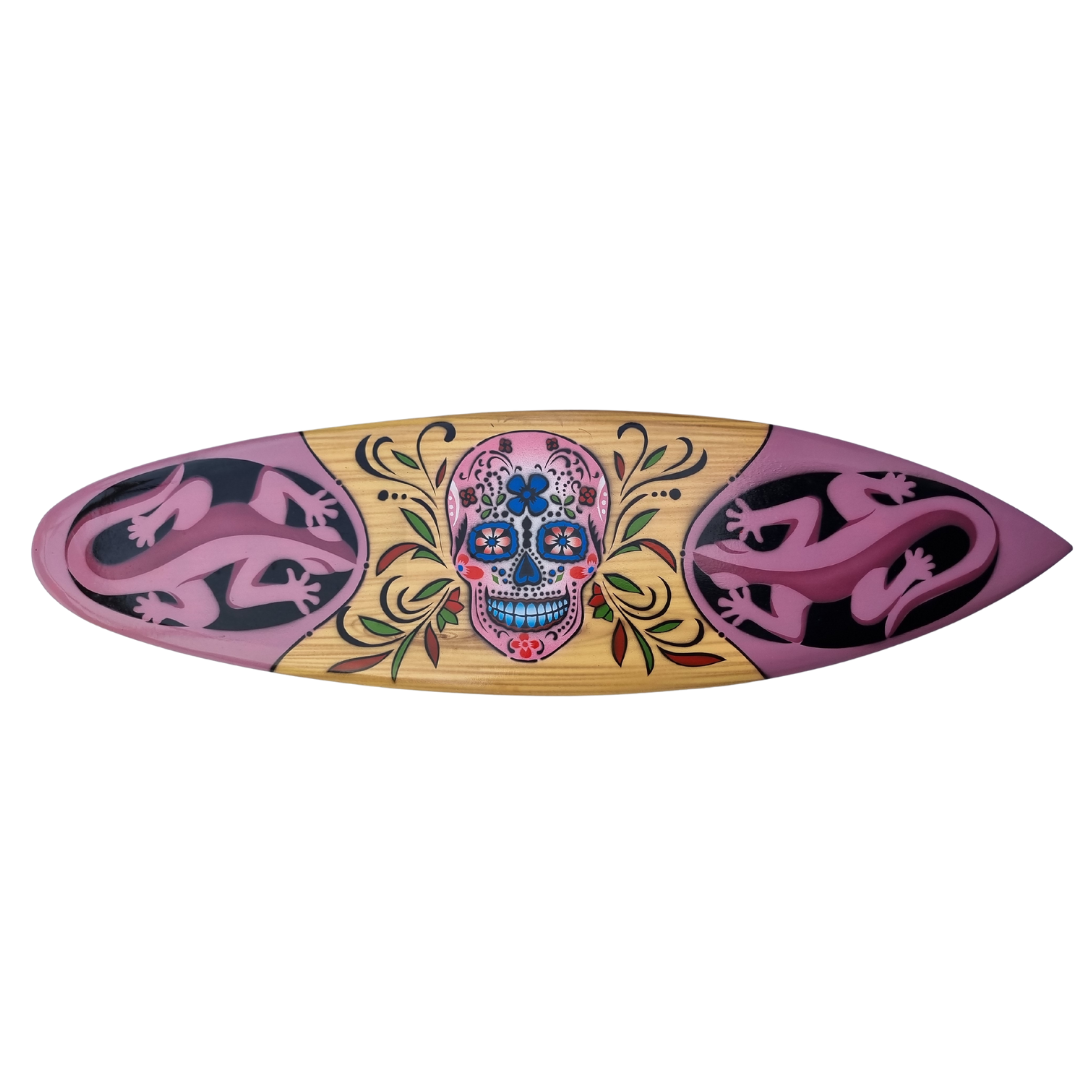 Skull Surf Board Wall Decor Pink