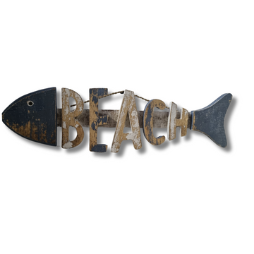 Fish Carved Beach Sign