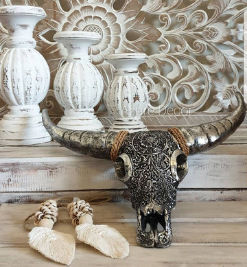 Boho Cow Skull Metallic Wall Art