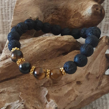 Lava Stone and Tiger Eye Bead Bracelet