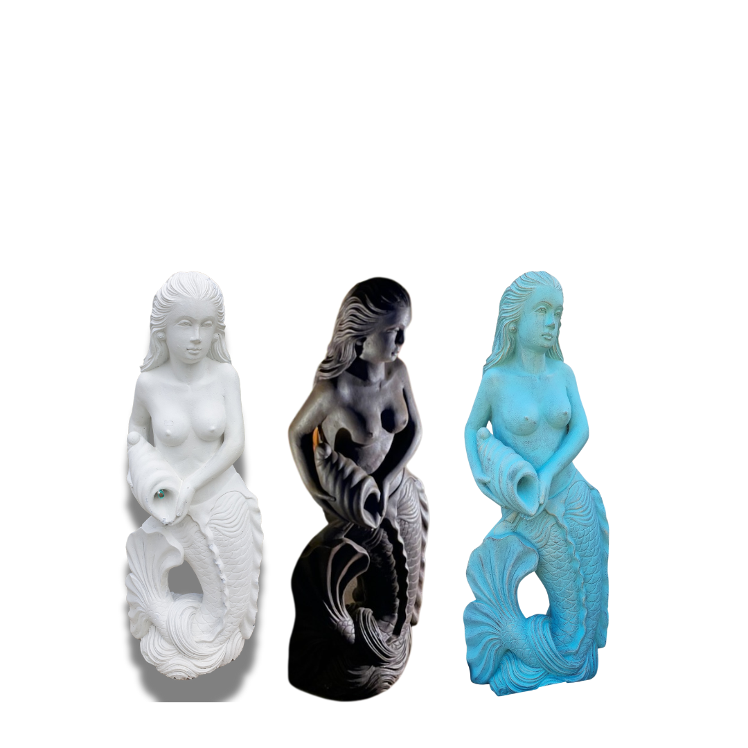 Mermaid Garden Statue Sculpture WHITE RUSTIC TURQUOISE 