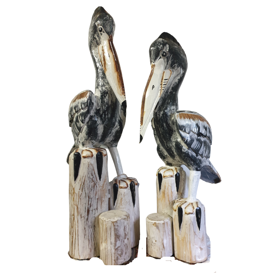 Black Wash Wooden Pelican Décor