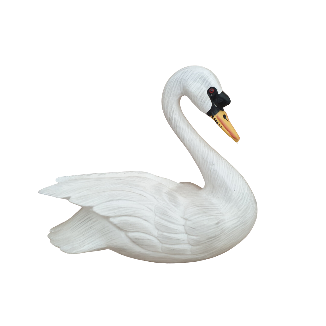 Swan Wooden Carved White 