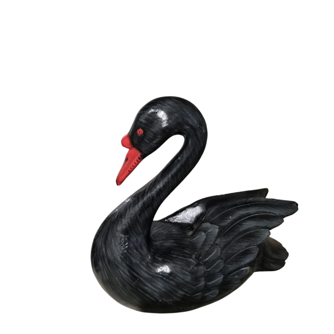 Swan Wooden Carved Birds Black