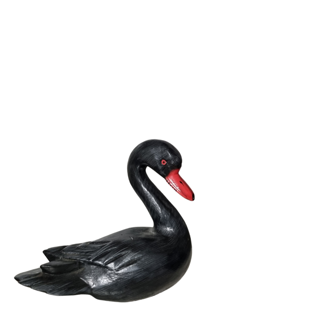 Swan Wooden Carved Birds Small Black