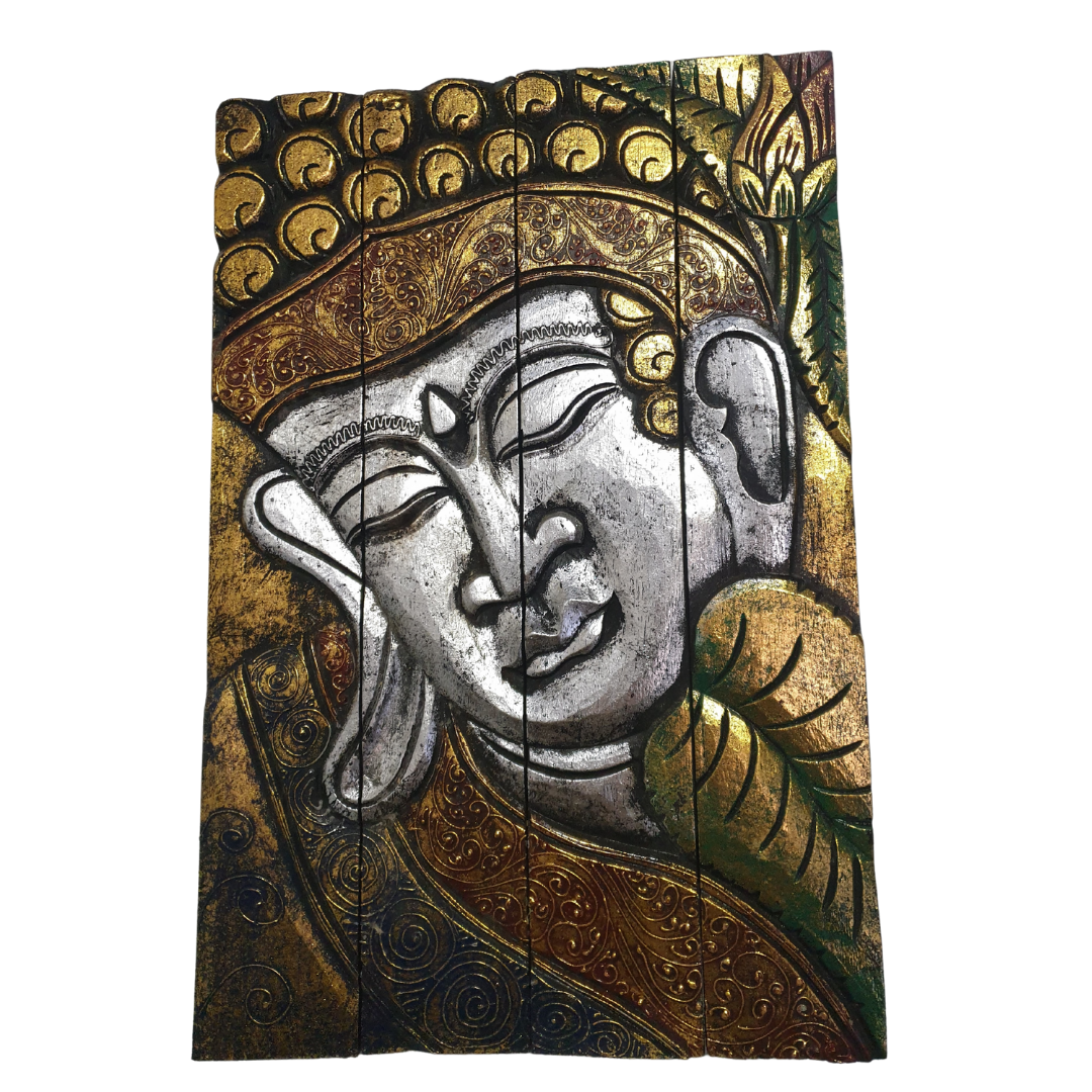 Wooden Buddha Face Panel Art 4