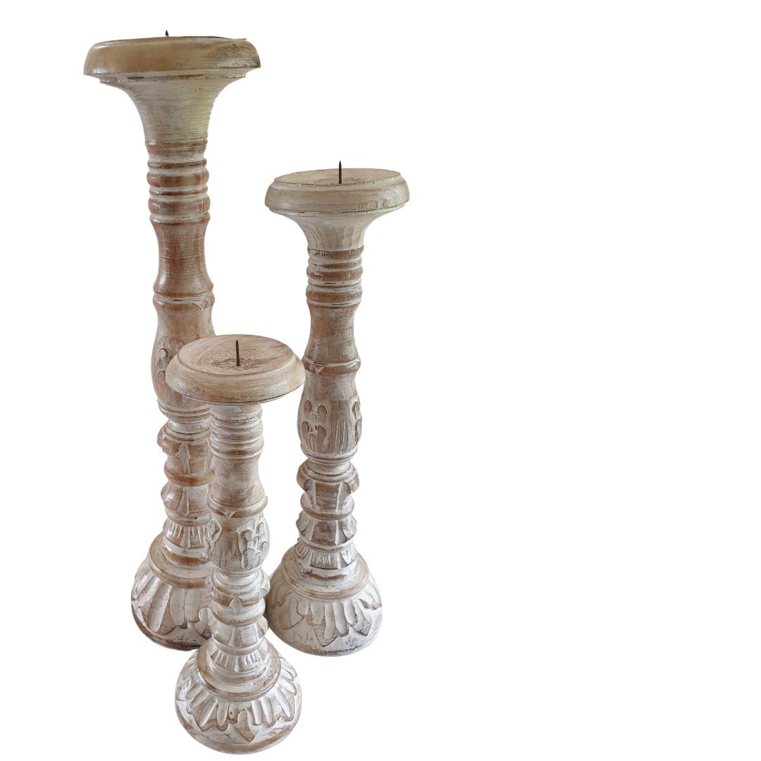 Boho Carved candle holders 