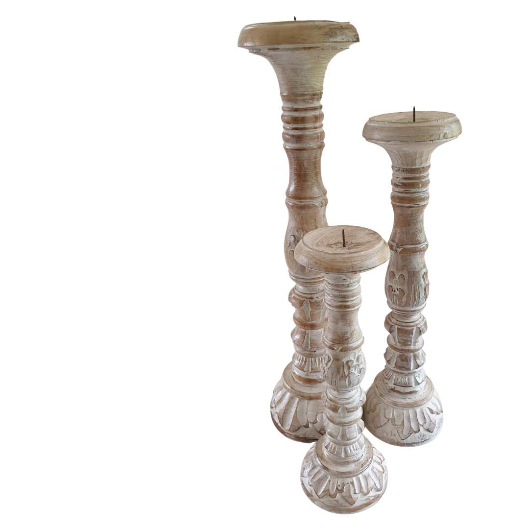 Boho Carved candle holders 