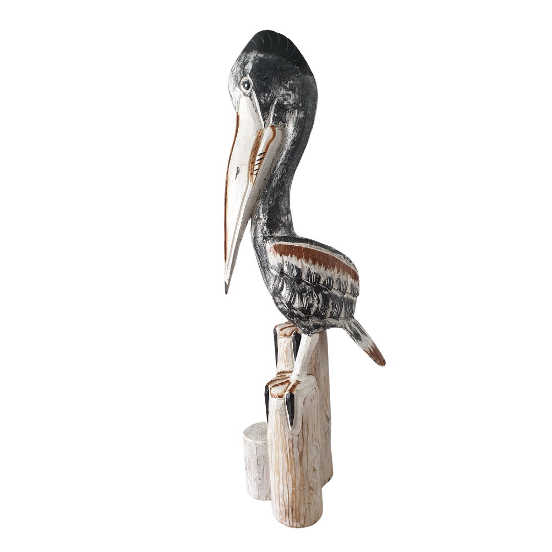 Black Wash Wooden Pelican Décor