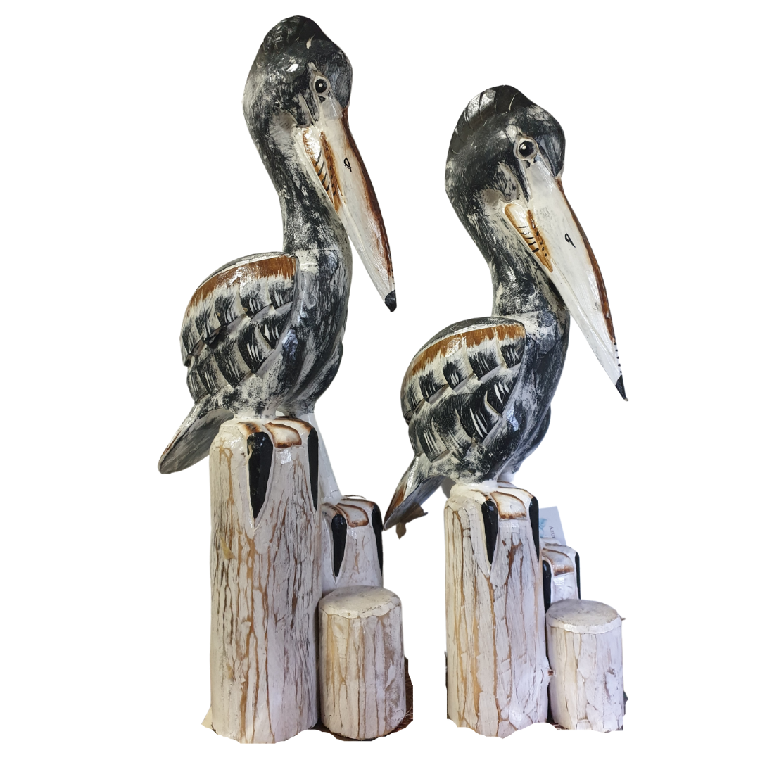 Black Wash Wooden Pelican Décor