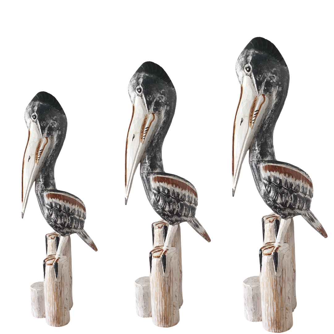 Black Wash Wooden Pelican Décor