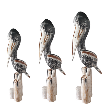 Black Wash Wooden Pelican Décor