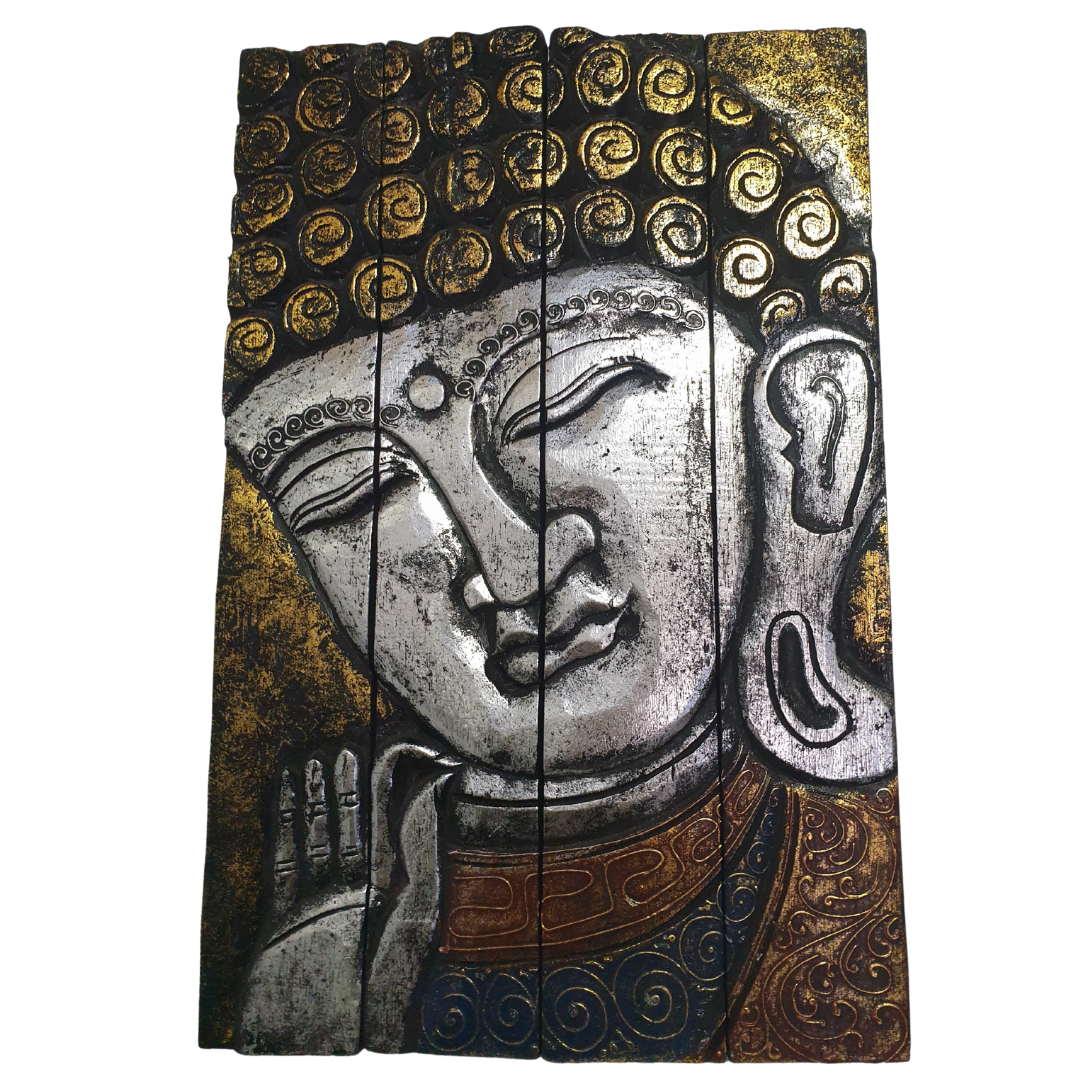 Wooden Buddha Face Panel Art 3